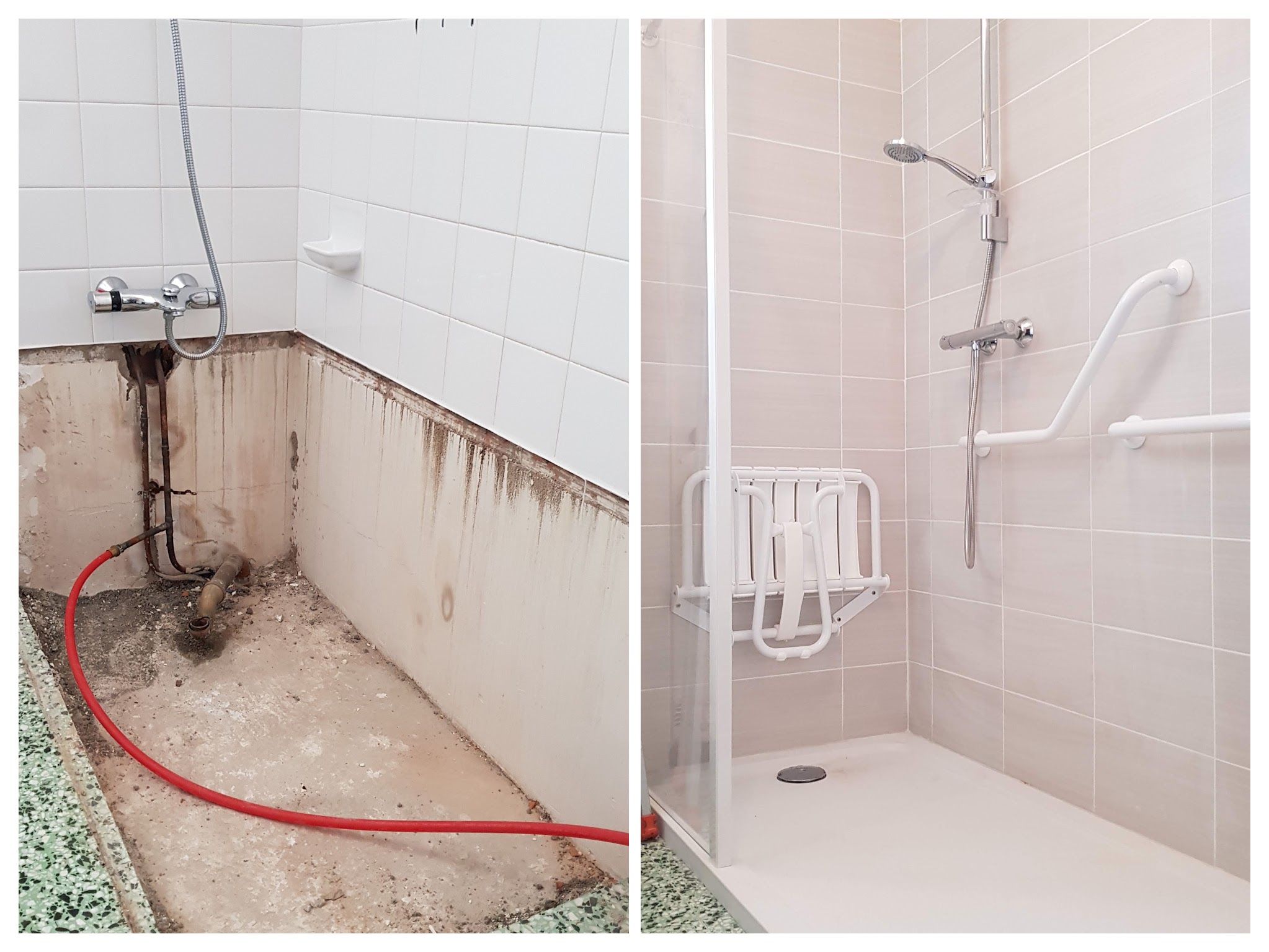 Douche accessible PMR avant/après
