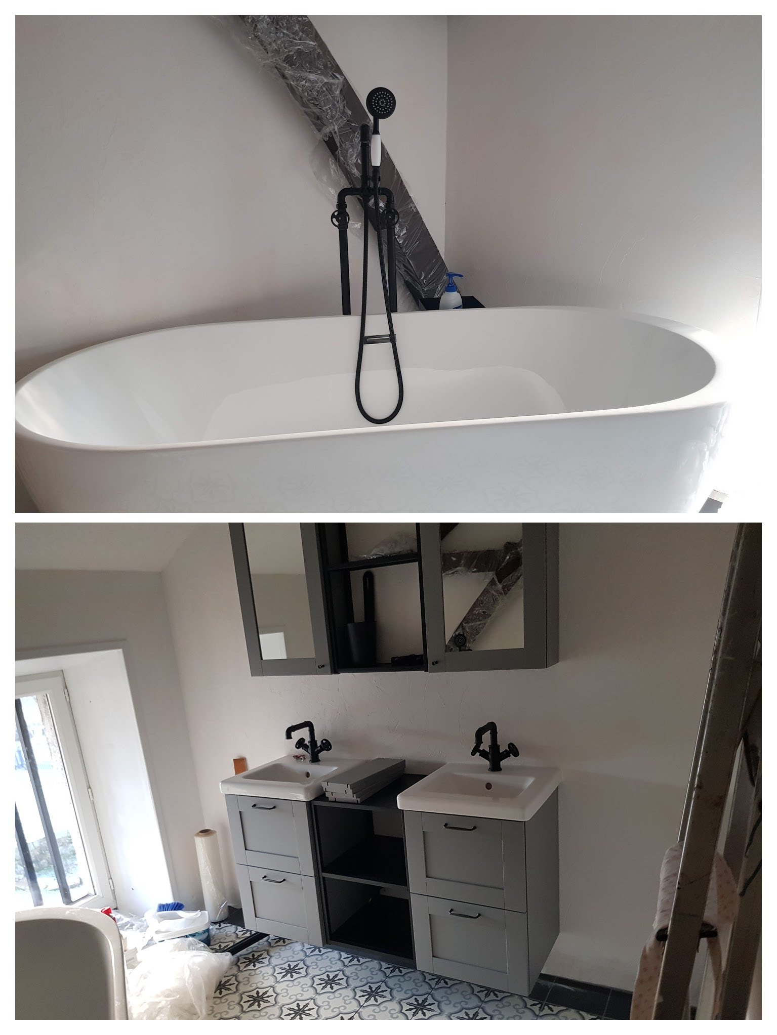 Baignoire îlot et double vasque