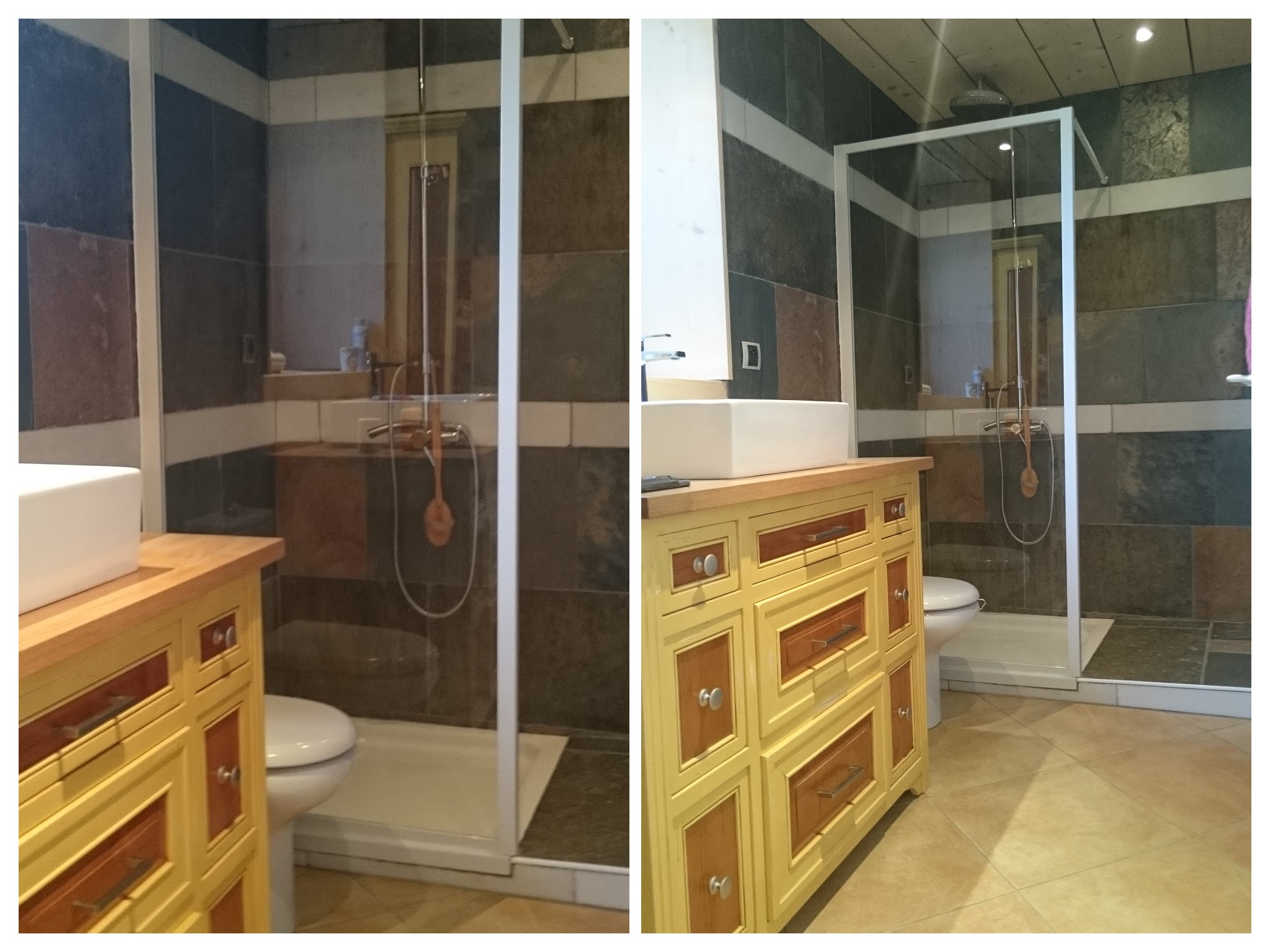 Salle de bain ardoise et meuble bois